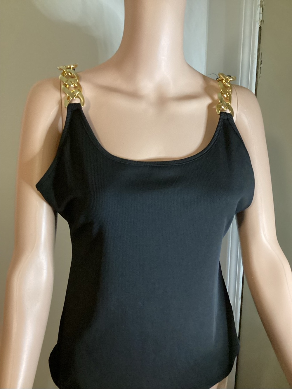 SHEIN Black Tank with Gold Chain Straps